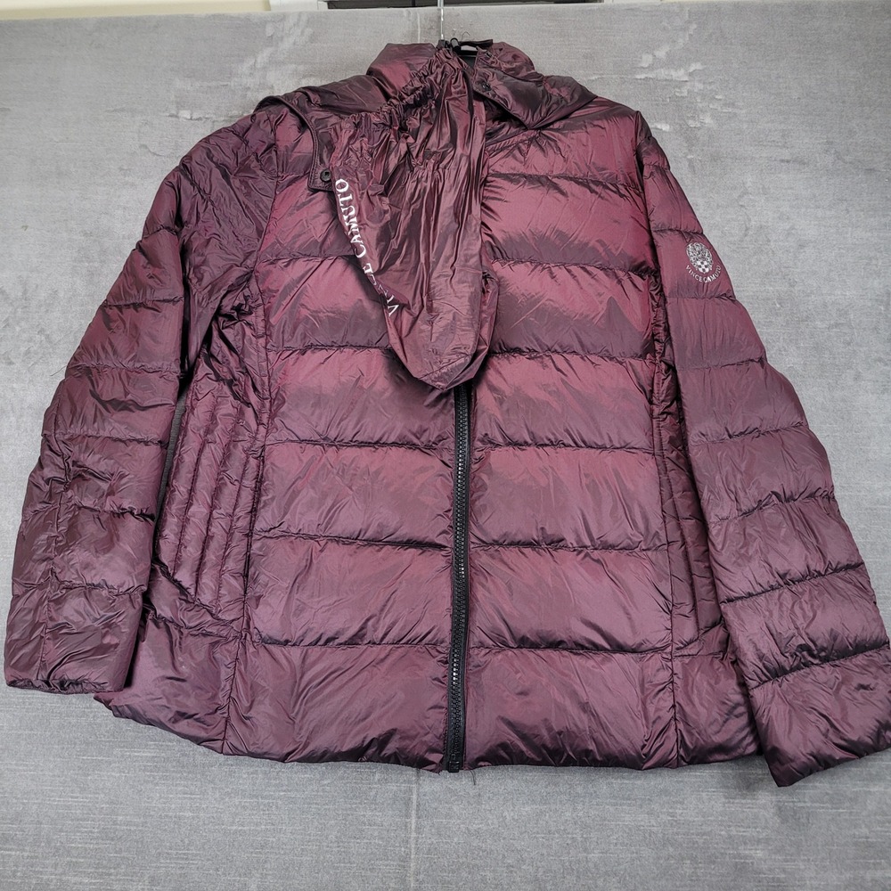 Vince Camuto Down Puffer Jacket Lightweight Hooded‎ Packable Burgundy Size L